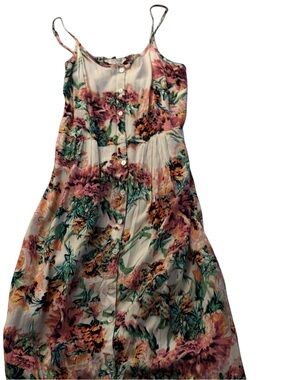 Cotton On ~ Floral Sundress ~ Small Buttons Down Front ~ Pink, Salmon & Green